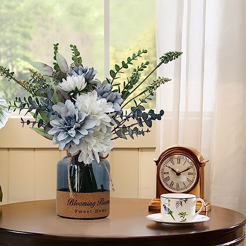 Leftover Faux Flowers in Vase,Artificial Flowers in Vase,Table Centerpieces for Dining Room,Flower Centerpieces for Tables,Fake Flowers in Vase,Kitchen Table Decor,Coffee Table Decor… - color: Blue
