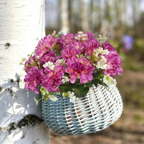 3 Pcs Silk Cemetery Flowers Artificial Geraniums for Outdoors UV Resistant Purple Artificial Topiary Potted Faux Flowers for Planters Outdoor Hanging Front Porch Garden Patio Grave Decor - color: Purple