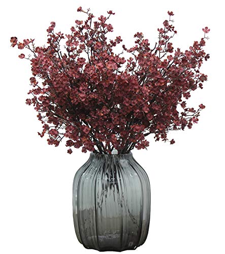 JAKY-Global Babys Breath Silk Artificial Flowers Burgundy 6 Bundle Fall Stems Fake Plants Decor Wedding Party Decoration Bouquets Real Touch DIY Home Garden,Farmhouse,Living Room (Autumn Red-6pcs) - color: Burgundy Than Red, size: 6 Bundles