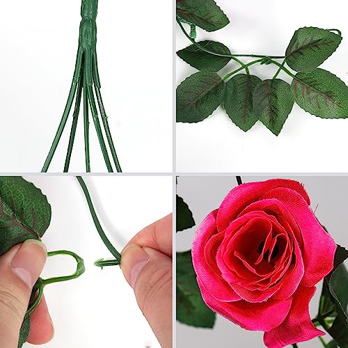 RECUTMS 2pcs Artificial Hanging Plants 32 in Fake Plant Ivy Vine Outdoor UV Resistant Plastic (Rose red) - color: Rose Red, size: 2 pcs light
