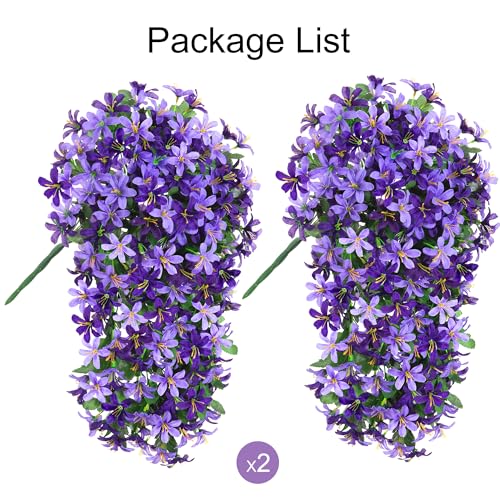 Ivydale Artificial Lily Flowers for Outdoors Fake Hanging Flower Vines for Outside Decoration, UV Resistant 2PCS Faux Plants for Patio Porch Balcony Garden Yard, Purple & Light Purple - color: Purple & Light Purple