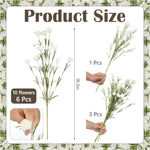 6 Pcs Mini White Rose Artificial Flower Bouquet Mini Fake Roses with Long Stem Realistic Foam Rose Bouquets for Bride Shower Wedding Party Table Centerpieces Home Decor Ation Gift for Women