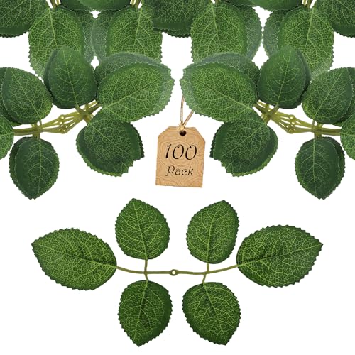 100 Pcs Artificial Flowers Green Leaf Bulk Faux Greenery Silk Fake Rose Leaves Bouquet Garland Wreath Floral Arrangement Supplie DIY Craft (6 Large-Leaf Green) - color: 01. 6 Large-leaf Green