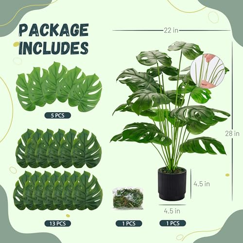 Der Rose 28" Black Pot Fake Monstera Plants, Large Artificial Potted Plants for Indoor & Outdoor Floor Front Porch Modern Decor - size: 28"-BLACK