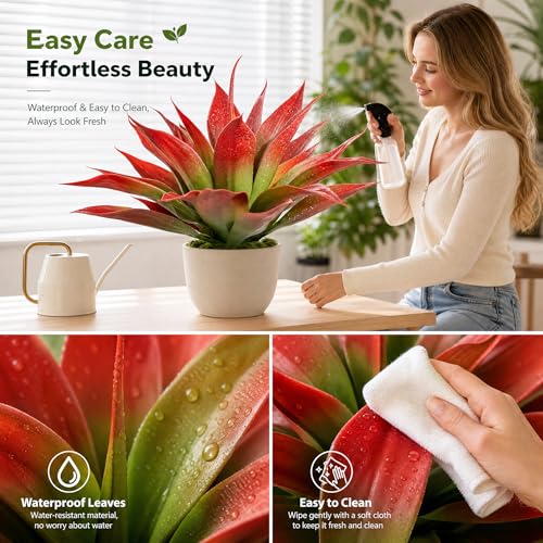 Ttranewsoo Artificial Agave Plants,Large UV Resistant Fake Agave Planters for Indoor and Outdoor Decorating Tropical Plant Succulents Greenery Indoor Decor (2Pack,22" Red) - color: Red