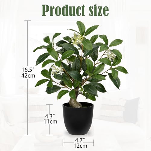 Briful 16.5'' Fake Plants Faux Laurel Bay Tree in Black Pot Realistic Greenery Artificial Plants Indoor Houseplant for Home Decor Farmhouse Bathroom Living Room Wedding Table Centerpieces - color: 16.5'' Tall-green