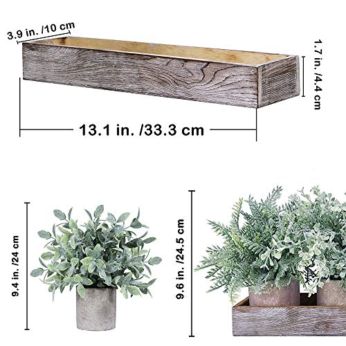 Winlyn 3 Pack Potted Plants Artificial Eucalyptus Boxwood Fern Greenery in Pots with Wood Planter Box for Farmhouse Cabinets Bath Table Bathrooms Mantle