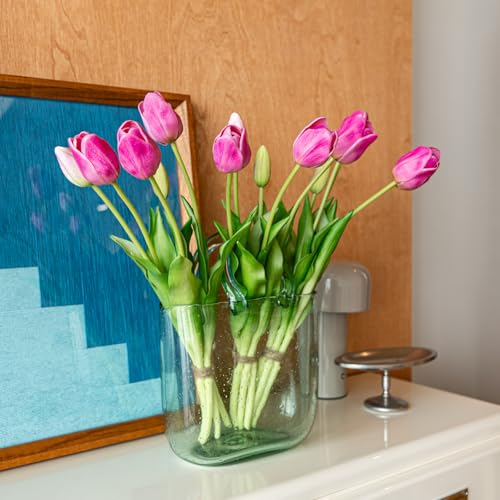 Artificial Tulips Flowers,Latex Bouquet, Fake Tulips,Spring Wedding Home Room Table Centerpiece Decor - color: 15pcs Peachblow(no Vase)