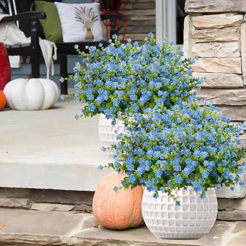 NETAP Outdoor Artificial Flowers UV Resistant, 20 Bundles Fake Realistic Floral Greenery Plants for Outside Porch, Window Boxes, Garden, Yard, Inside Home Table Decor,Blue - color: Blue