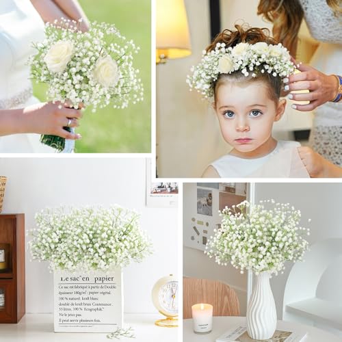 N&T NIETING Babys Breath Artificial Flowers Bulk, 15Pcs Fake Gypsophila Bouquet Flowers Real Touch Faux Babies Breath Arrangement for Wedding Floral Party Home Centerpieces Vase Decoration, White - color: White, size: 15pcs