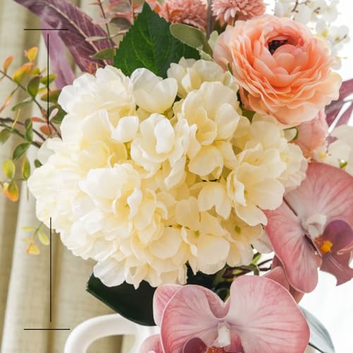 17-inch Artificial Fake Flowers Silk Flower Arrangements Faux Bouquets Composed of Hydrangea, phalaenopsis, Lotus, Double-Headed Roses, Dandelions, Jasmine, Small Fennel Branches. - color: Pink Orchid Dream