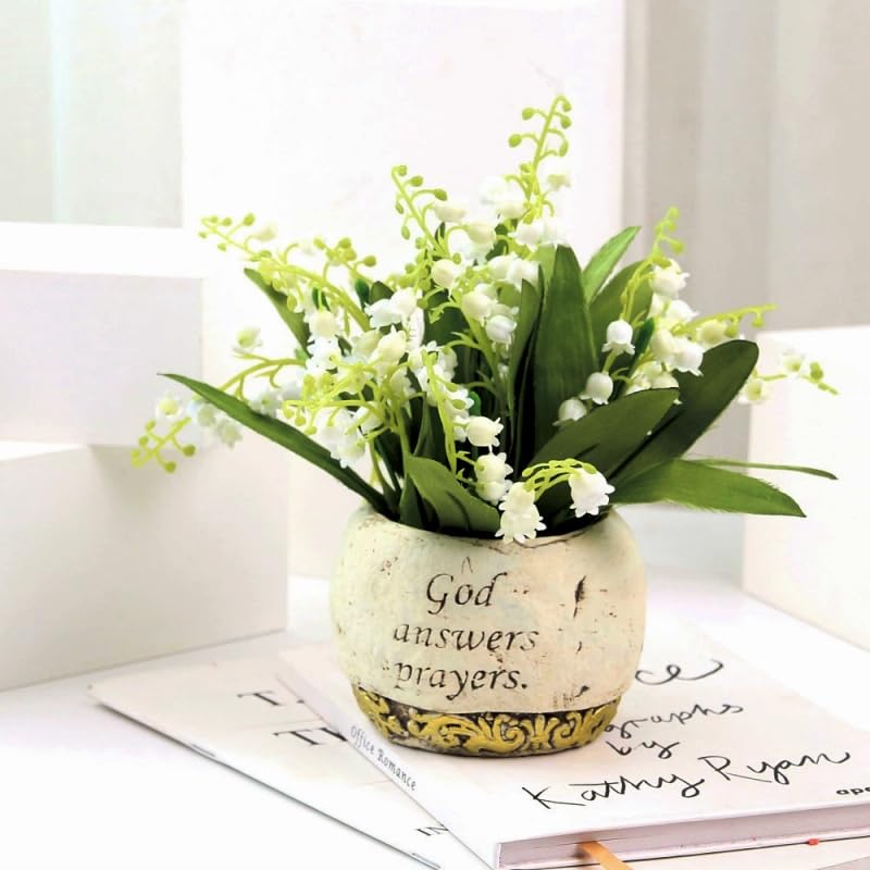 12 Pieces 4 Forks Lily of The Valley Artificial Flowers Bouquet,Plastic Flowers for Outdoors,Fake Flowers with Stem,Home Wedding Party Garden Wreath Table Center Pieces Decor