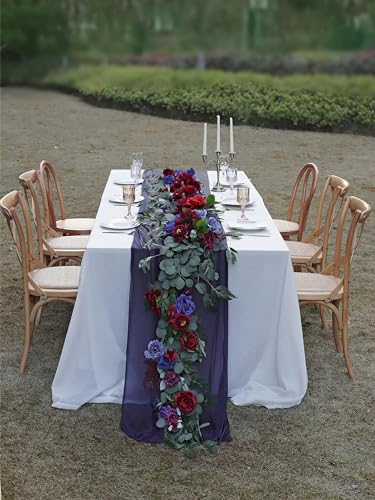MISSPIN 9FT Eucalyptus and Willow Leaf Garland,Artificial Flowers Fake Flower Peony Rose Vine Greenery Decorative Wall Hanging Plant for Wedding Arch Door Arrangement Party Decor - color: Burgundy & Navy