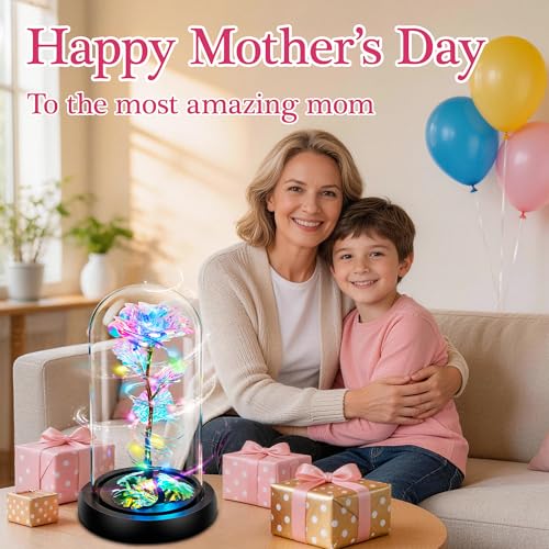 Childom Mothers Day Flowers Gifts for Mom from Daughter Son,Birthday Gifts for Women Mom Grandma Wife,Flowers for Delivery Prime,Rotating Light Up Rose in A Glass Dome,Anniversary Valentines Gifts - color: Rotating Rainbow Colorful Large