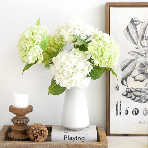 FiveSeasonStuff Real Touch Silk Hydrangea Flowers, 2 Large Long Stem Artificial Flowers for Floral Arrangements (Mixed Summer White & Spring Green) - color: Mixed Summer White + Spring Green