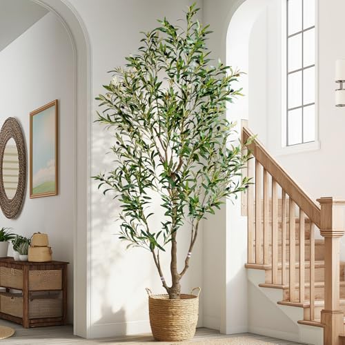 6ft Faux Olive Tree with White Pot & Moss, Artificial Olive Tree Indoor Outdoor, PE/PVC Leaves, Realistic Resin Trunk Large Fake Olive Tree Artificial Plants Indoor, Faux Plants Indoor for Home Decor - size: 6ft