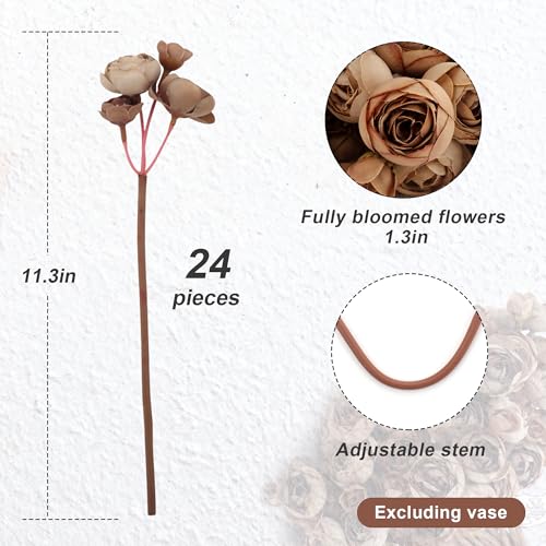 24 Stems Artificial Ranunculus Flowers - 96 Bloom Faux Silk Ranunculus Bouquet for Wedding Decorations, Home Décor, Holiday Arrangements & Large Event Centerpieces (Coffee) - color: Coffee