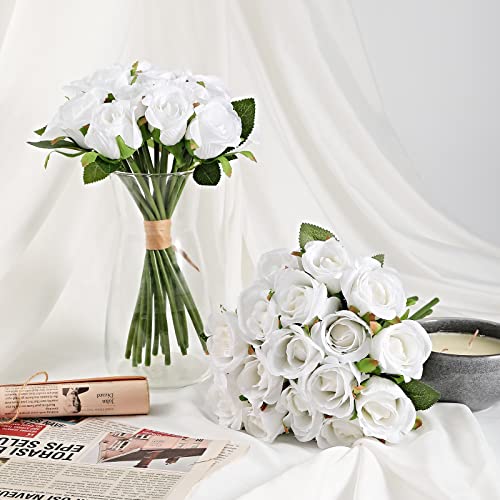 ZMZQ&flw 2 Bouquet Artificial Flowers 36 Heads Silk White Roses Fake Flowers Single Stem for Outdoor Bridal Wedding - color: White 36pcs