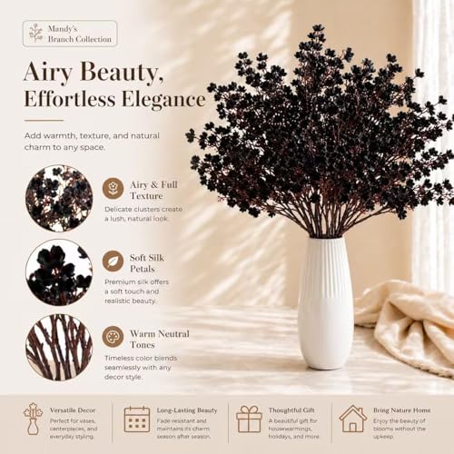 Mandy's 6 Bundles Artificial Black Baby’s Breath Flowers | 18.5 Inch Silk Gypsophila European Style Modern Home Decor Centerpiece Neutral Wedding Flower Arrangements - color: Black