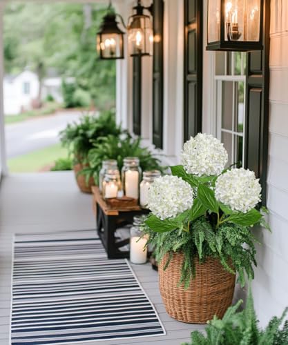 26" Artificial Hydrangea Flower with 6.6" Large Bloom, Realistic Gradient Silk Flowers, Faux Hydrangeas for Home Wedding Centerpiece Decor, Big Petal Fake Floral Arrangement, Indoor Outdoor Display - color: White, size: 3PCS