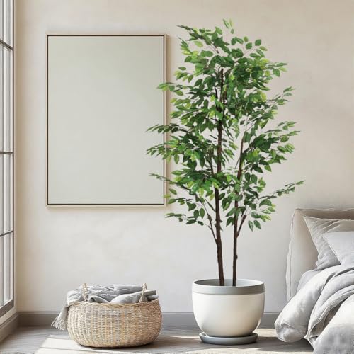7.22ft Ficus Artificial Trees, Lifelike Faux Tree, Green Lush Fake Ficus Tree Artificial Plants for Office Home Living Room Indoor Outdoor Modern Decor, Perfect Housewarming Gift - color: Green-ap08