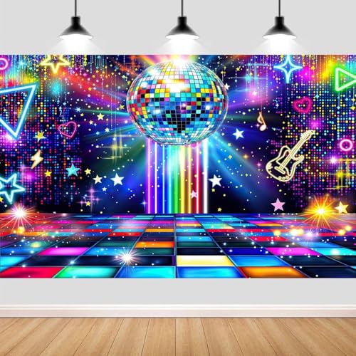 5X3ft Disco Backdrop 70s 80s 90s Disco Ball Stage Retro Neon Photography Background Wedding Birthday Party Decoration Prom Portrait Photo Props Wall Decor Banner - color: Multi3, size: 5X3FT