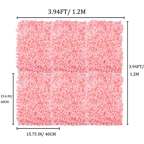 BLOSMON Flower Wall Panel Backdrop Decor Blush Artificial Floral Backdrop for Wedding Party Baby Bridal Shower, 6 Pcs Hanging 3D Fake Hydrangea Wall Decoration, Silk Faux Hydrangea Flower Backdrop - color: Blush