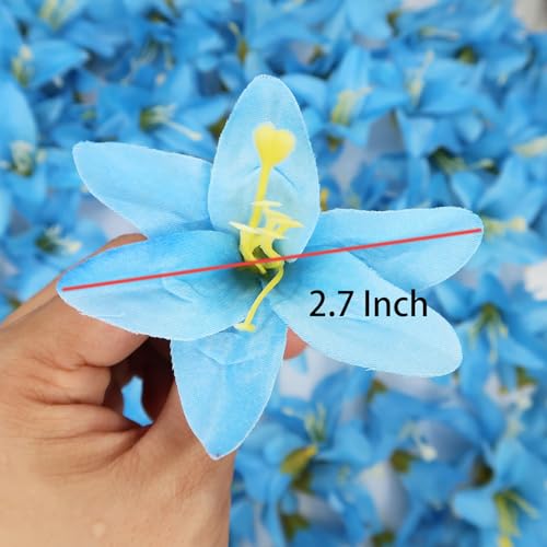 20 Pcs Artificial Lily Flower Head, Blue | Fake Flowers Heads, Simulation Small Lily, DIY Handmade, Wedding Photography Party Home Decoration - color: Blue