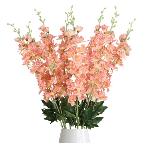 Delphinium Artificial Flowers,8PCS Long Stem Silk Larkspur Flowers 33.5'' Faux Delphinium Stems for Tall Vase Home Wedding Table Decor(Coral - color: Coral