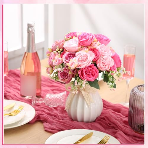 Geosar 8 Bundles Artificial Peonies Flowers Fake Silk Peony Bouquet Faux Peonies Flowers Bulk for Decoration Vase Floral Arrangements Wedding Party Table (Rose Pink,Light Pink) - color: Rose Pink, Light Pink