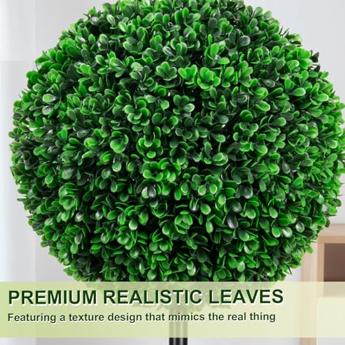 VIVATREES 4FT Artificial Triple Ball Topiary Trees with Black Planter Pot, Outdoor Indoor Realistic Faux Shrubs Plants, Fake Trees for Home Offices Porch Decor, Set of 2