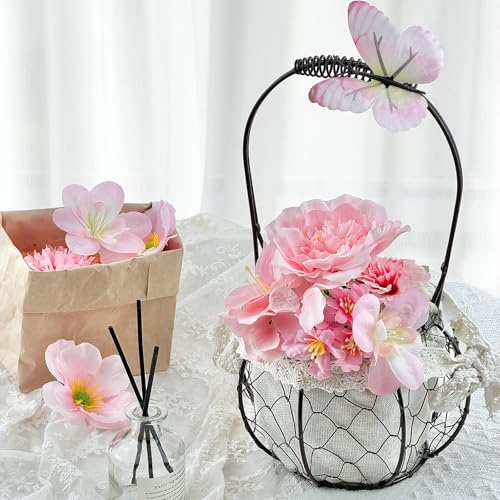 Artificial Flowers Heads Pink Silk Faux Flower Heads Fake Roses Peonies Lily Daisy Flowers Bulk for DIY Craft Cake Wedding Party Bridal Baby Shower Graduation Cap Table Home Decoration - color: Pink