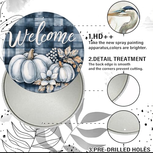 Vintage Pumpkin Welcome Fall Round Metal Sign Pumpkin Sign Farmhouse Rustic Wreath Wall Decoration for Indoor Outdoor Home Porch Window Decor 8 Inch - color: Thanksgiving 10, size: 8 inches