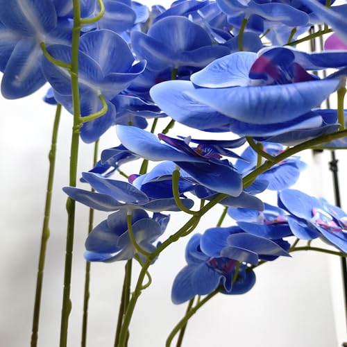 ATFL 8 Pack Blue Orchid Artificial Flowers Real Touch, 32'' Artificial Fake Faux Silk Orchid Stem Bouquets for Wedding Party Home Garden Decor,Orquideas Artificiales para Decora (excluding The Pot) - color: Blue