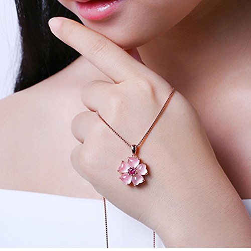 ROSE Gold Cherry Blossoms Necklace For Graduation and Mother’s Day gifts Pink beautiful Artificial stone crystal Necklace Best Gifts For Women Friend Lover