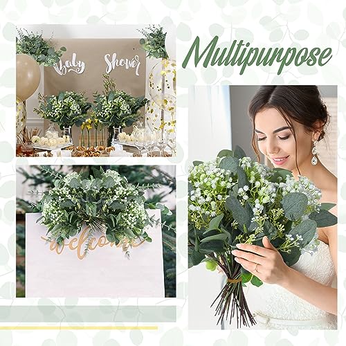 Hotop 100 Pcs Mixed Eucalyptus Leaves Stems Bulk Artificial Silver Dollar Greenery for Bouquet Faux Plant Branches for Wedding Bridal Bouquets Vase Floral Arrangement Home Decor