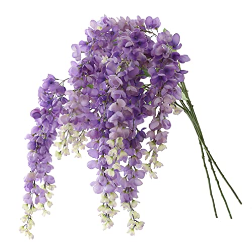 Dailisen 3 Strands 40'' Silk Purple Wisteria Artificial Flowers, Fake Wisteria Floral Hanging Plant Garland, for Home Decor, Party, Floor Vase, Balcony, Wedding Arrangement Decoration (Purple) - color: Purple