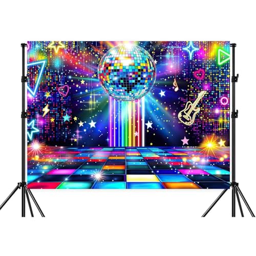 5X3ft Disco Backdrop 70s 80s 90s Disco Ball Stage Retro Neon Photography Background Wedding Birthday Party Decoration Prom Portrait Photo Props Wall Decor Banner - color: Multi3, size: 5X3FT