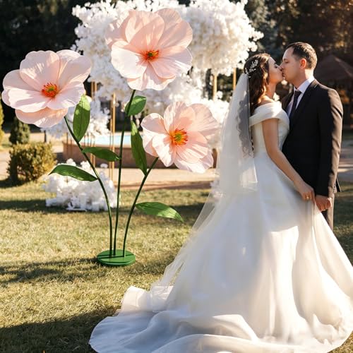 6ft Champagne Giant Flowers for Decoration with Stand, Large Artificial Poppy, Big Paper Flower Decor for Garden Wedding Party Photography Props Hotel Office Art Gallery Shop Window Display - color: Champagne