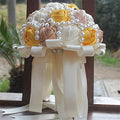 USIX Handcraft Popular Satin Rose Rhinestone Brooch Flower Pearl Bridal Holding Wedding Bouquet Wedding Flower Arrangements Bridesmaid Bouquet(Yellow) - color: Yellow