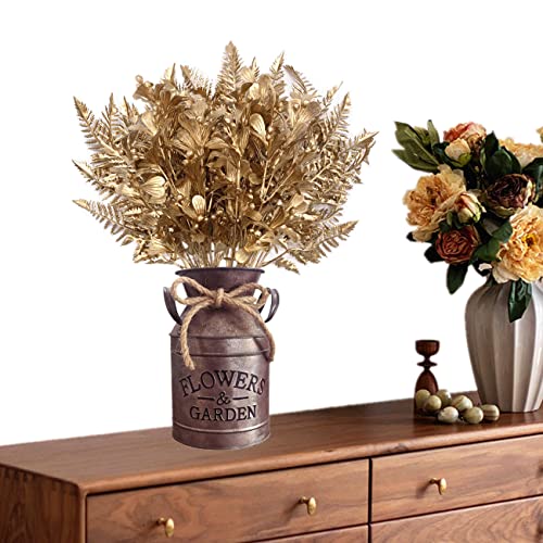 Artificial Flowers Christmas Decor, Golden Leaves Boston Branches Fern Plants Fake Berry Grass for Wedding Bridal Bouquet DIY Party Hall Indoor Home Office Table Centerpieces Decoration - Gold 4 Pack - color: Gold Boston Grass 2pcs & Berry Leaves 2pcs