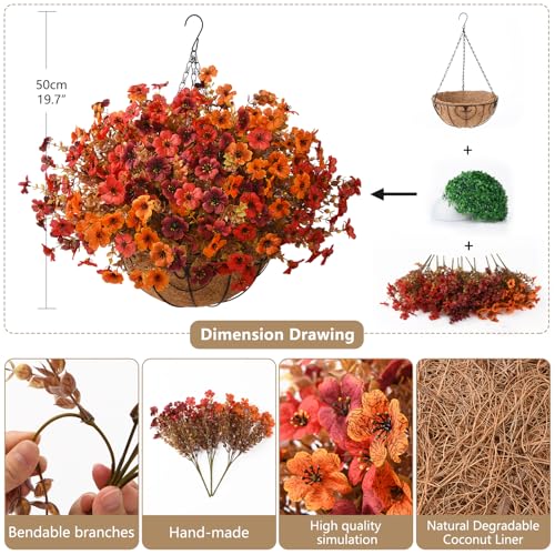 ZFProcess Artificial Fake Fall Hanging Plants Flowers Basket, Faux Silk Daisy in Planter Realistic UV Resistant for Outside Home Patio Balcony Yard Autumn Outdoor Decoration (Orange Brown Red) - color: Orange Brown Red