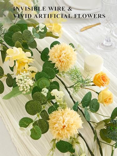 MISSPIN 5.9Ft Eucalyptus Garland with Flowers, Artificial Fake Flower Greenery Spring Garland for Baby Shower Wedding Mantle Table Centerpiece Spring Decor - color: Yellow