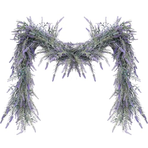 MAKHOT Spring Summer Lavender Purple Garland, 6Ft Lavender Artificial Green Garland, Fake Silver LavenderLeaves Vines for Wedding Mantle Party Arch Porch Stair Table Door Home Decor (Light Purple) - color: Light Purple-1pcs