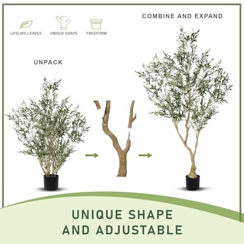 LYERSE Olive Trees Artificial Indoor - Faux Olive Tree 7ft with Large Olive Branches and Lifelike Fruits - Fake Olive Tree for Modern Home Office House Living Room Decor - size: 7ft