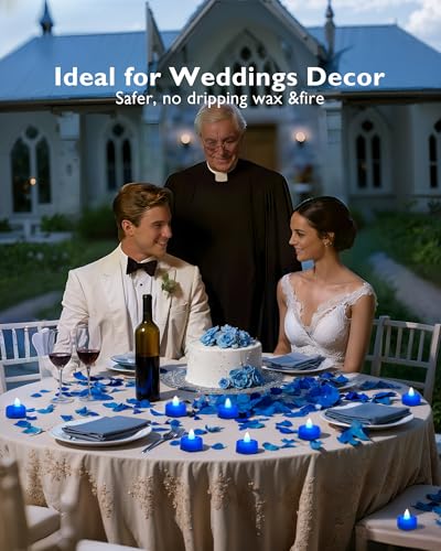 Amagic 1000 Pieces Blue Artificial Rose Petals with 12 Blue Heart LED Tea Lights, Rose Petals, and Candles Set for Proposal, Anniversary, Romantic Night, Wedding Decor - color: 12 Pcs Blue Candles + 1000 Pcs Blue Petals