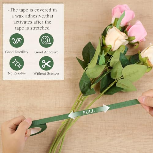GardEasy 12 Rolls Floral Tape, 1/2" Wide Flower Tape Dark Green for Bouquets Floral Arranging Stem Wrap Craft, Wedding Bouquet(30yards)