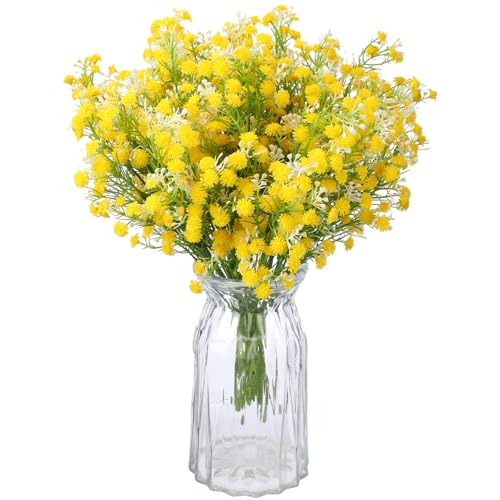 Lyrow 12 Pcs Spring Babys Breath Flowers Wedding Artificial Flowers Bulk Fake Gypsophila Babys Breath Bouquet Sprays Faux Floral for Home Vase Floral Arrangement Mother's Day Decor(Yellow) - color: Yellow