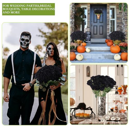 Hananona 50 Pcs Artificial Roses in Bulk, Fake Velvet Silk Roses Realistic Black Roses for Wedding Centerpieces Flower Arrangement Home Decor (50, Black) - color: Black