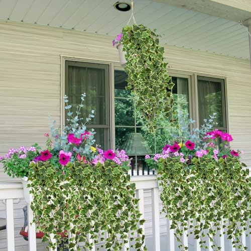 Hollyone Artificial Hanging Plants 35.4" Fake Ivy Vine Faux Ivy Leaves Fire and UV Resistant Hanging Plant Wall Greenery for House Room Patio Indoor Outdoor Home Shelf Office Wedding Decor - color: Fire and Uv Resistant-style 1, size: Medium-1 Pack-UV